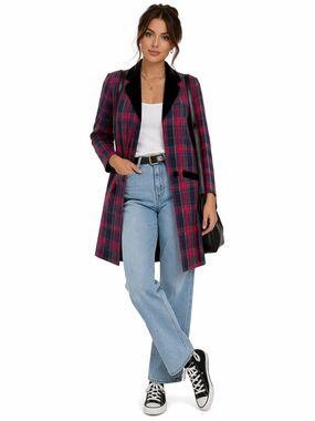 Vintage 80s Tartan Plaid Jacket Dress Velvet Collar Size 11/12